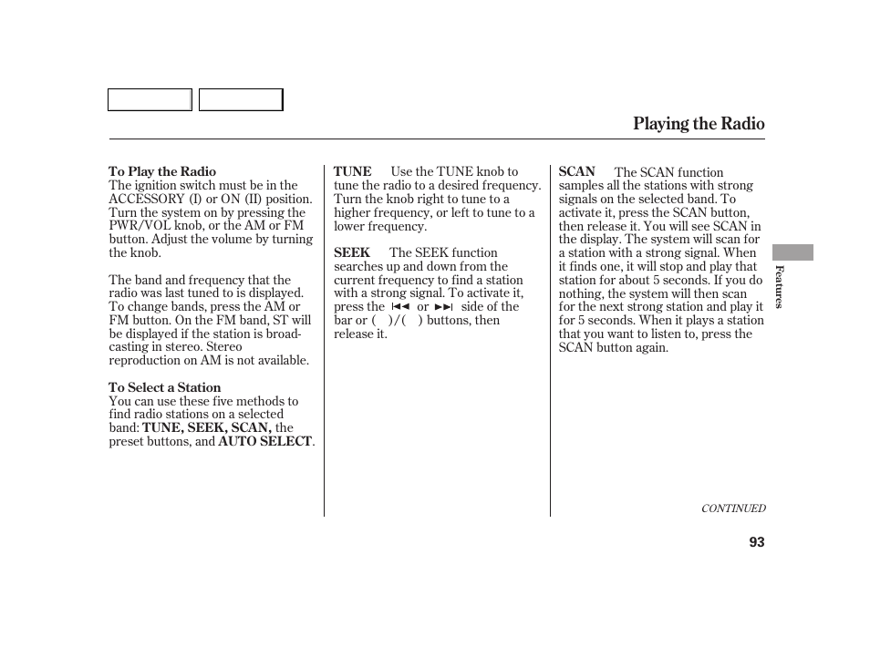 Playing the radio | Acura 2005 RSX - Owner's Manual User Manual | Page 94 / 243