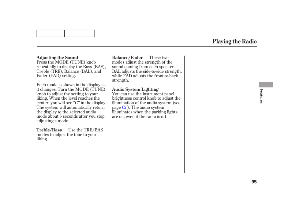 Playing the radio | Acura 2005 RSX - Owner's Manual User Manual | Page 96 / 243
