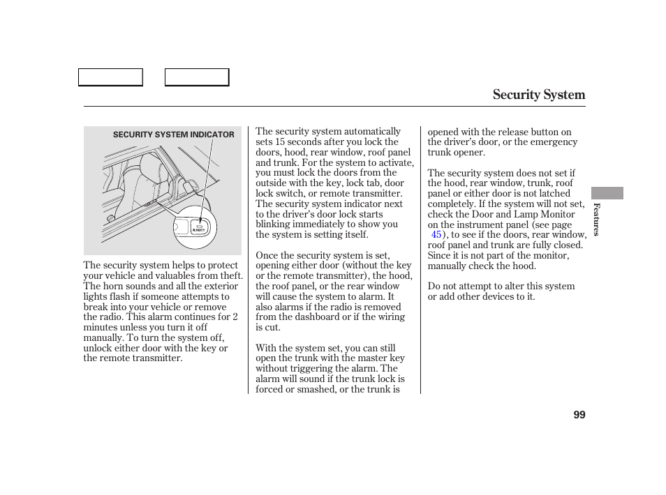 Security system | Acura 2005 NSX - Owner's Manual User Manual | Page 101 / 228