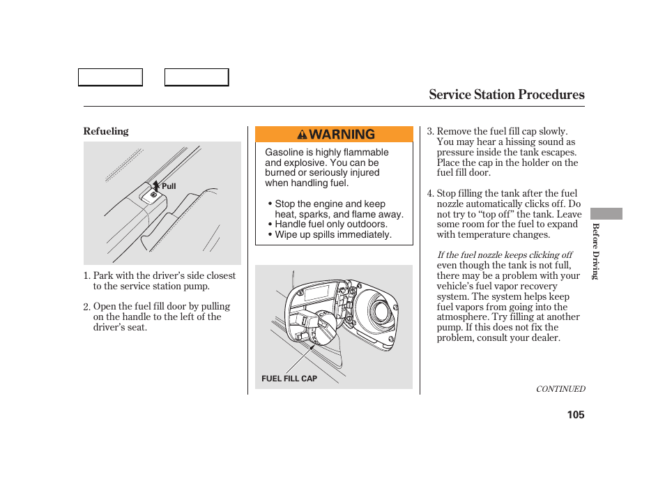 Service station procedures | Acura 2005 NSX - Owner's Manual User Manual | Page 107 / 228