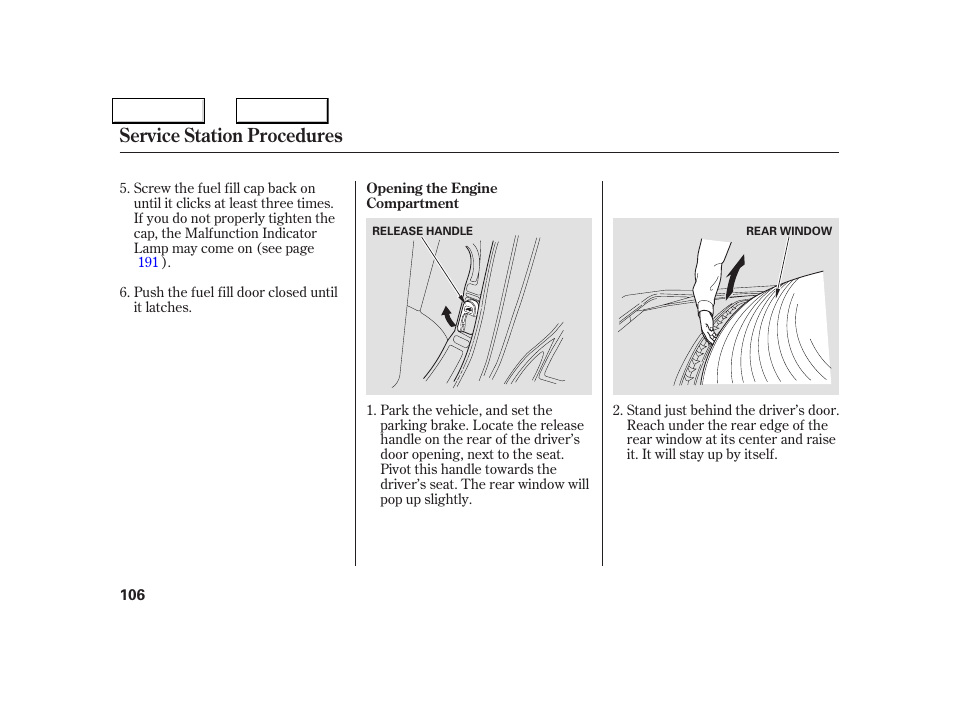 Service station procedures | Acura 2005 NSX - Owner's Manual User Manual | Page 108 / 228