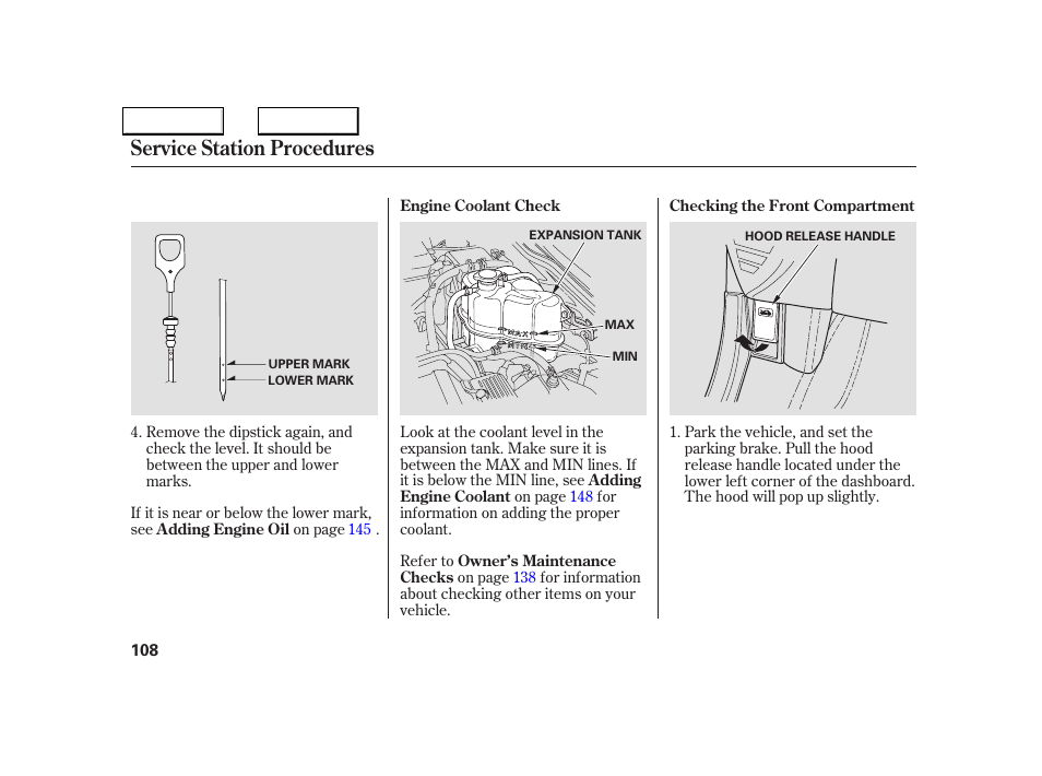 Service station procedures | Acura 2005 NSX - Owner's Manual User Manual | Page 110 / 228