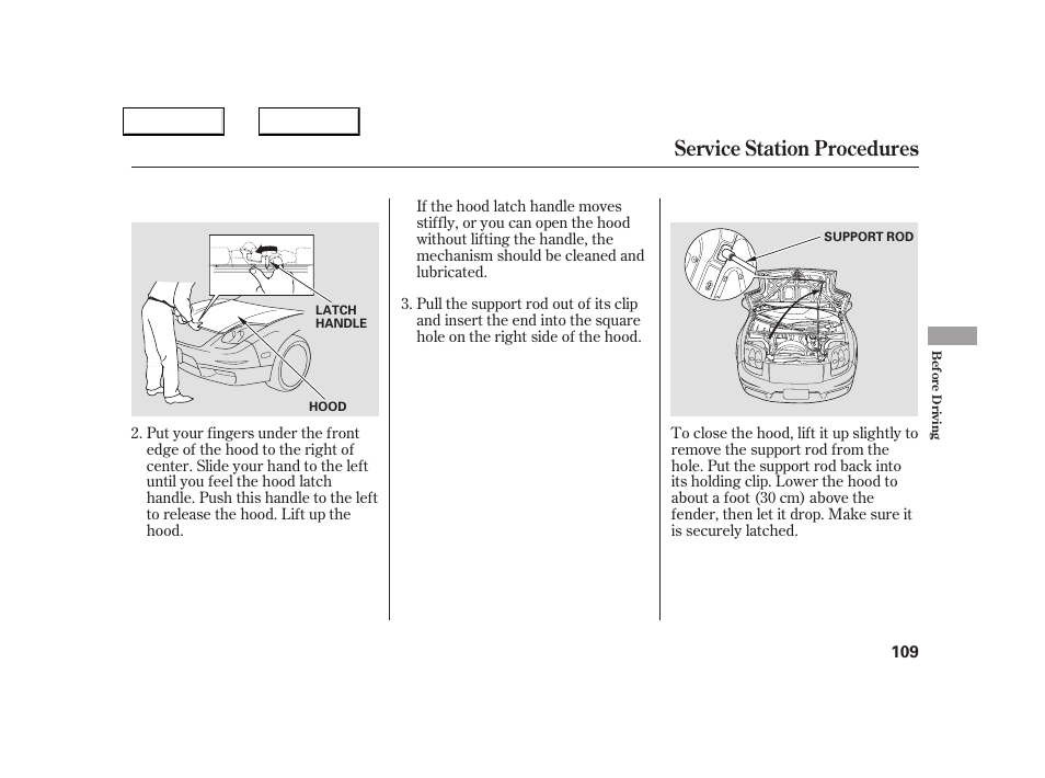 Service station procedures | Acura 2005 NSX - Owner's Manual User Manual | Page 111 / 228