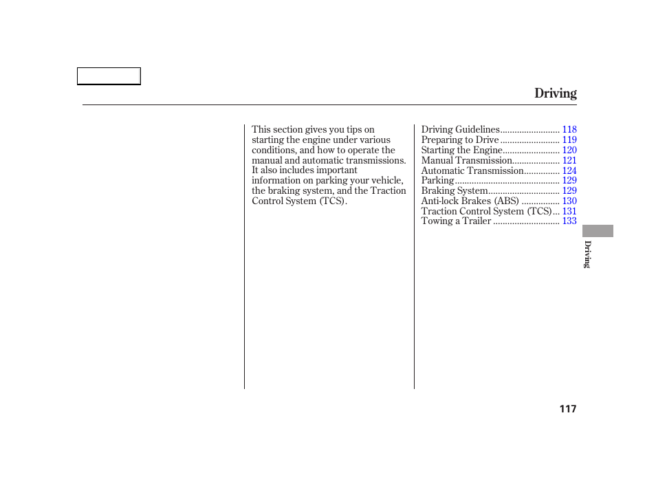 Driving | Acura 2005 NSX - Owner's Manual User Manual | Page 119 / 228