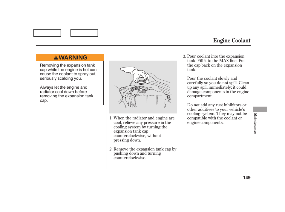 Engine coolant | Acura 2005 NSX - Owner's Manual User Manual | Page 151 / 228