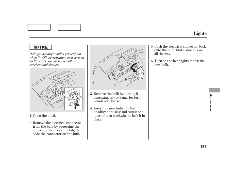 Lights | Acura 2005 NSX - Owner's Manual User Manual | Page 157 / 228