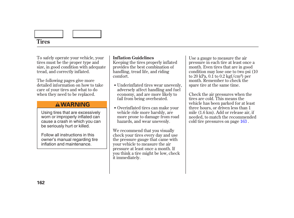 Tires | Acura 2005 NSX - Owner's Manual User Manual | Page 164 / 228