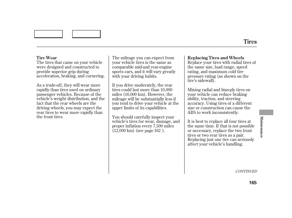 Tires | Acura 2005 NSX - Owner's Manual User Manual | Page 167 / 228