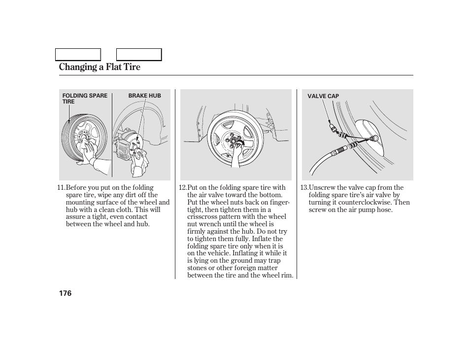 Changing a flat tire | Acura 2005 NSX - Owner's Manual User Manual | Page 178 / 228