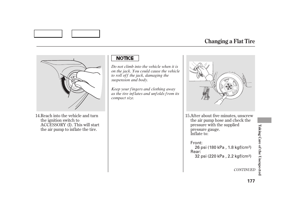 Changing a flat tire | Acura 2005 NSX - Owner's Manual User Manual | Page 179 / 228