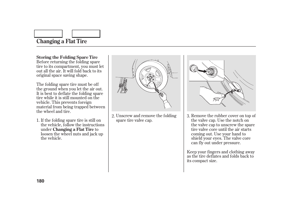 Changing a flat tire | Acura 2005 NSX - Owner's Manual User Manual | Page 182 / 228