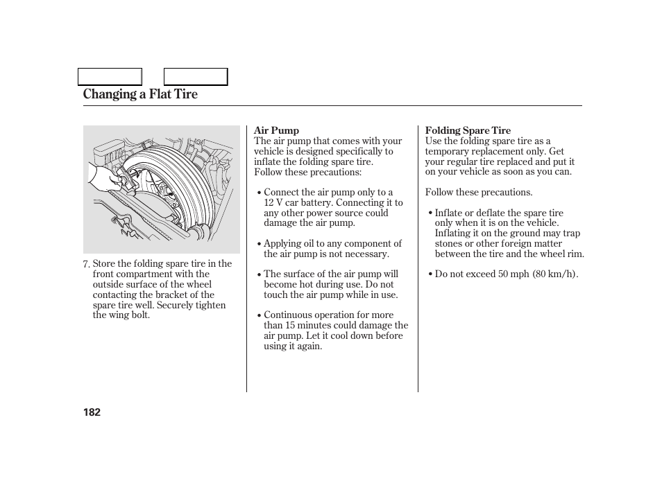 Changing a flat tire | Acura 2005 NSX - Owner's Manual User Manual | Page 184 / 228