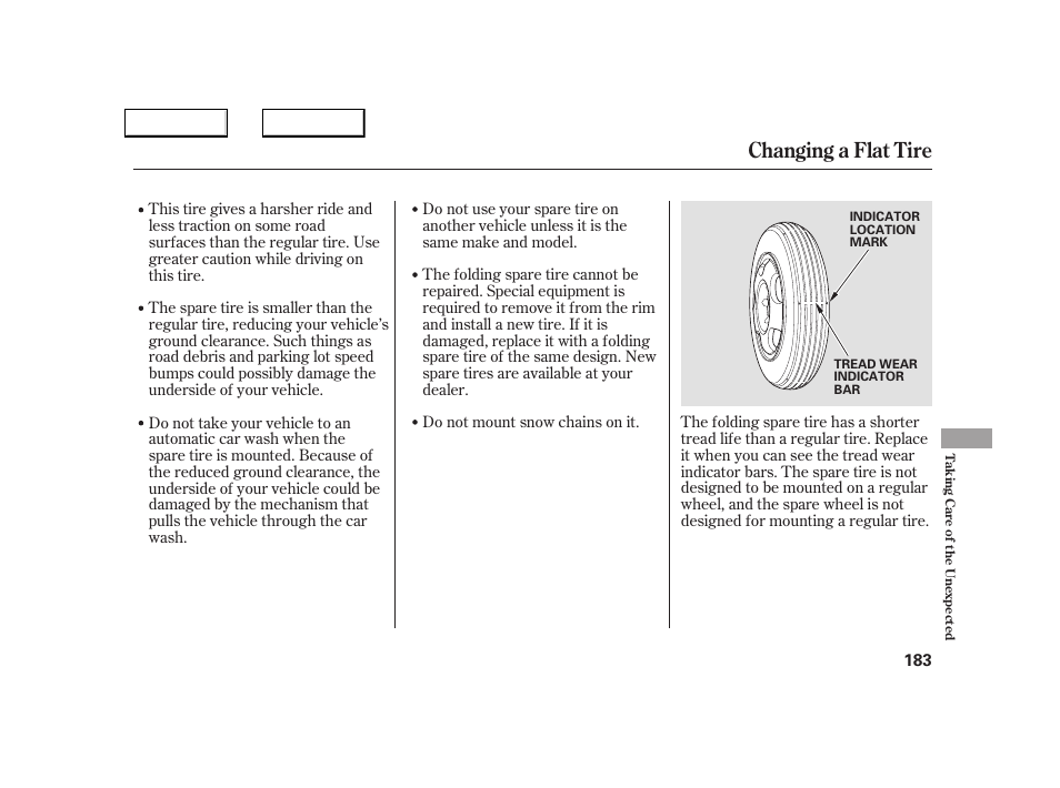 Changing a flat tire | Acura 2005 NSX - Owner's Manual User Manual | Page 185 / 228