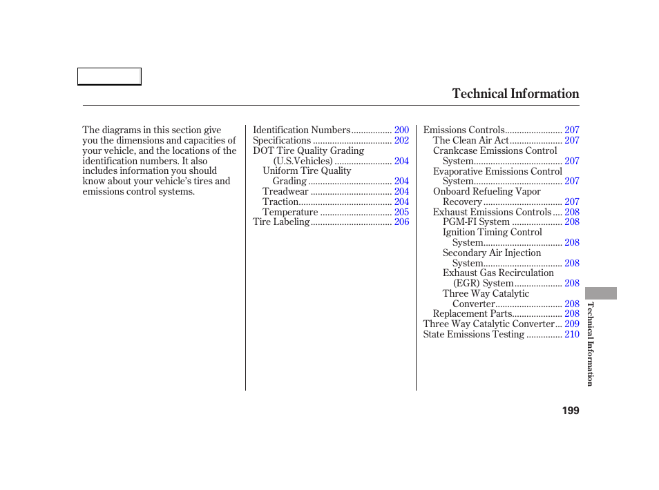 Technical information | Acura 2005 NSX - Owner's Manual User Manual | Page 201 / 228