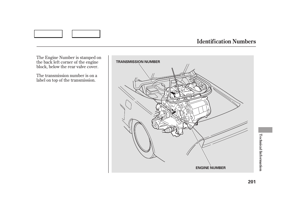 Identification numbers | Acura 2005 NSX - Owner's Manual User Manual | Page 203 / 228