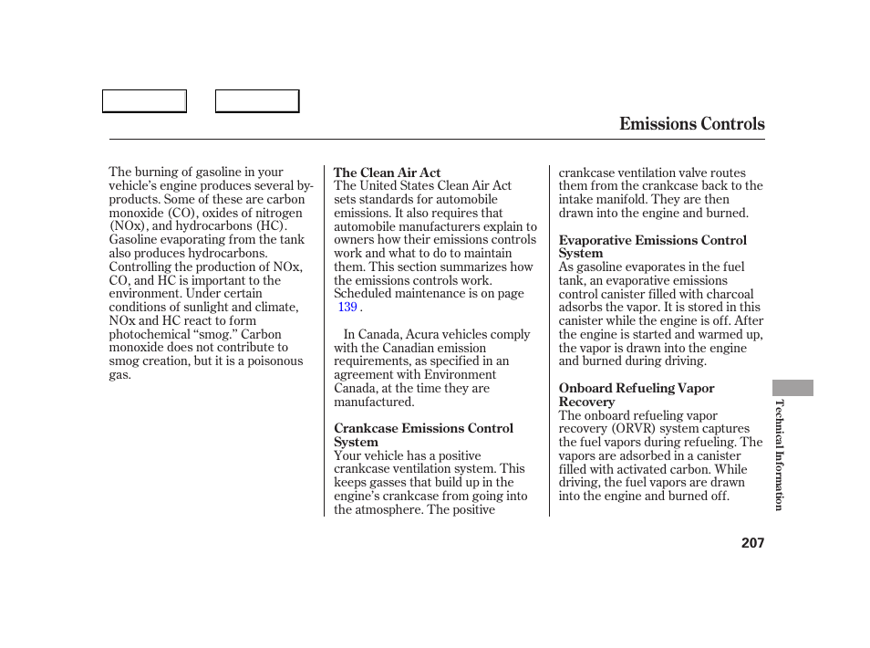 Emissions controls | Acura 2005 NSX - Owner's Manual User Manual | Page 209 / 228