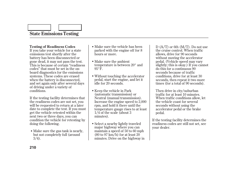 State emissions testing | Acura 2005 NSX - Owner's Manual User Manual | Page 212 / 228