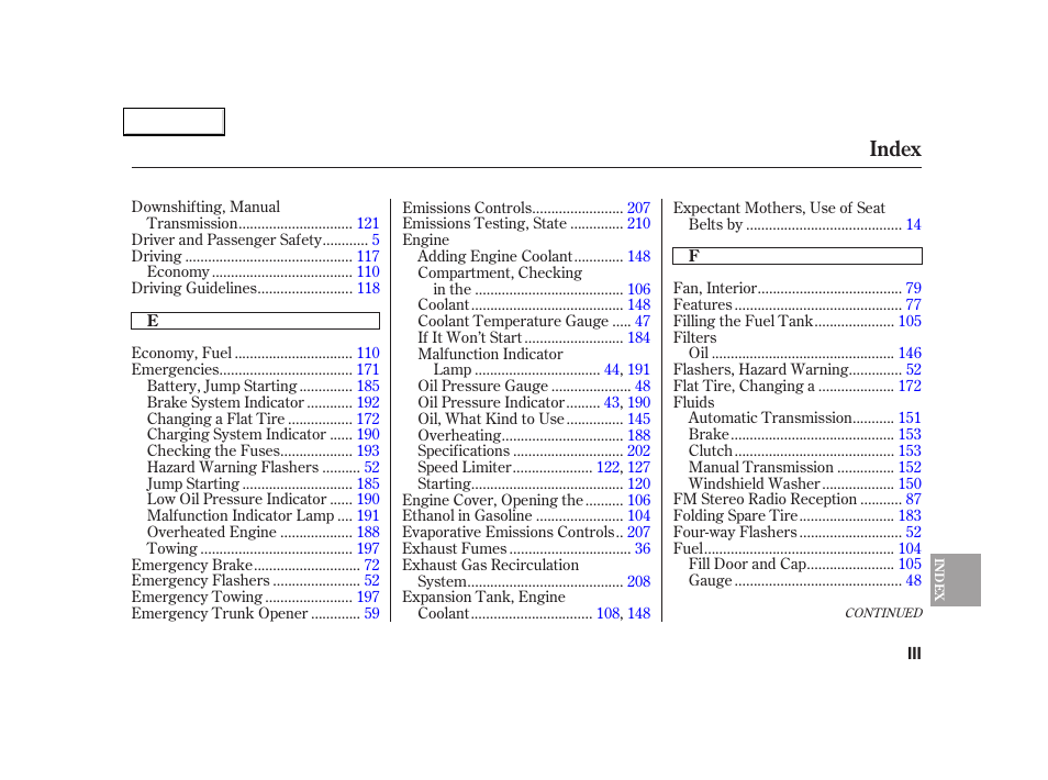 Index | Acura 2005 NSX - Owner's Manual User Manual | Page 221 / 228