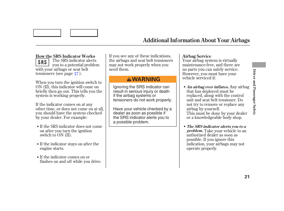 Additional information about your airbags | Acura 2005 NSX - Owner's Manual User Manual | Page 23 / 228