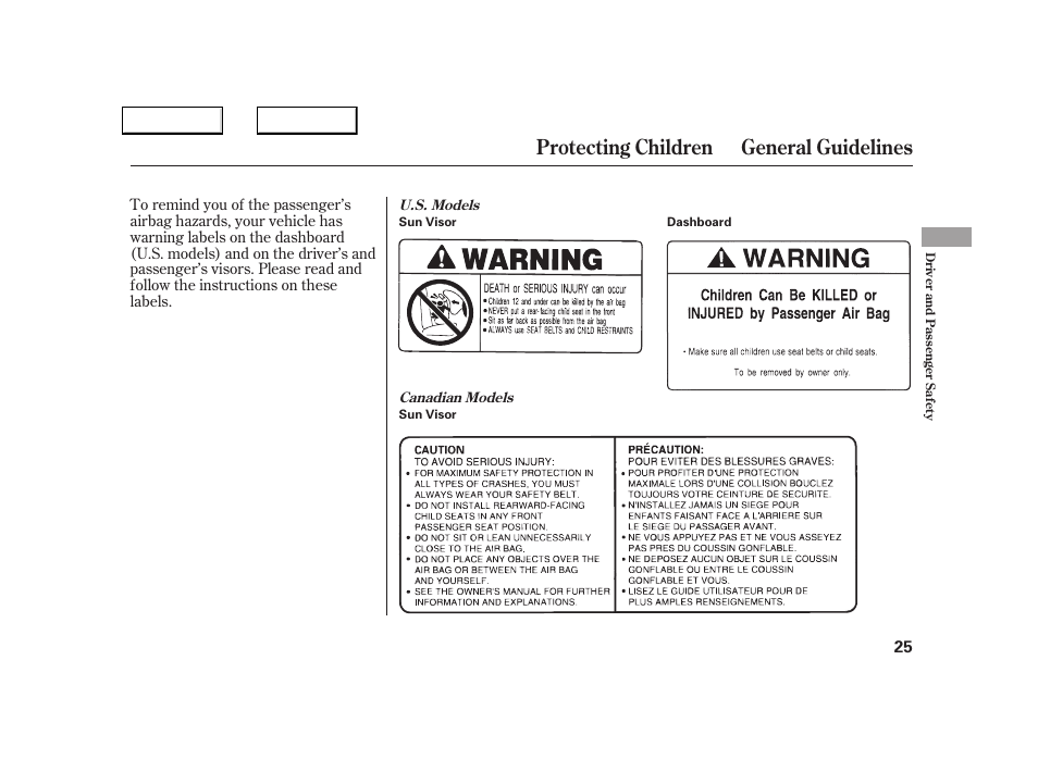 Protecting children general guidelines | Acura 2005 NSX - Owner's Manual User Manual | Page 27 / 228