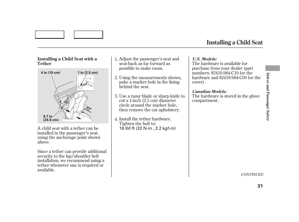 Installing a child seat | Acura 2005 NSX - Owner's Manual User Manual | Page 33 / 228