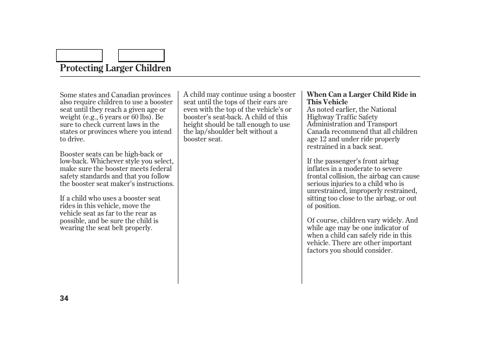 Protecting larger children | Acura 2005 NSX - Owner's Manual User Manual | Page 36 / 228
