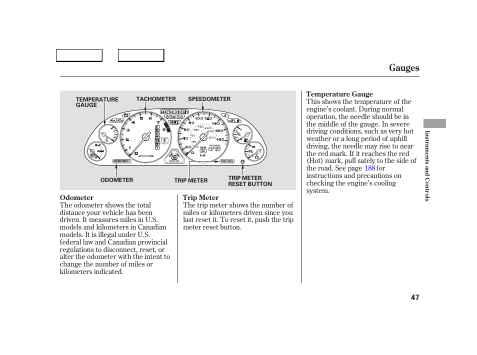 Gauges | Acura 2005 NSX - Owner's Manual User Manual | Page 49 / 228