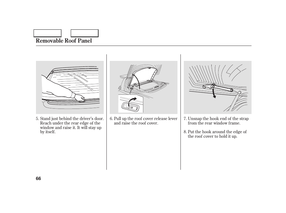 Removable roof panel | Acura 2005 NSX - Owner's Manual User Manual | Page 68 / 228