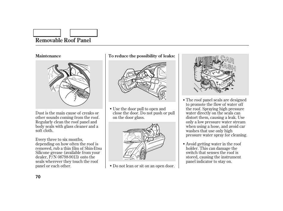 Removable roof panel | Acura 2005 NSX - Owner's Manual User Manual | Page 72 / 228