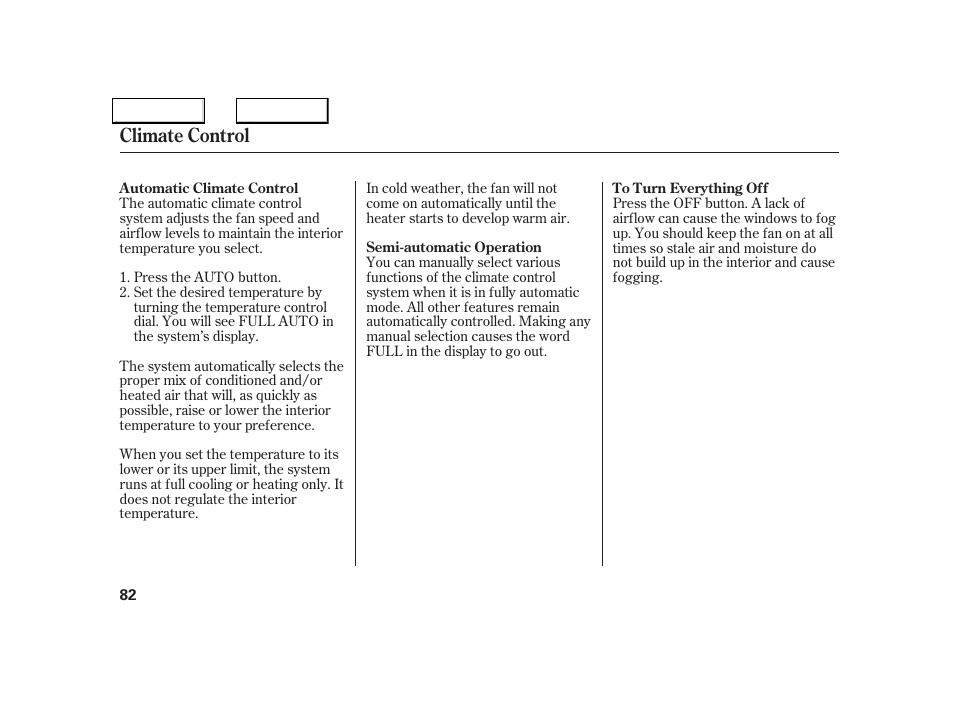 Climate control | Acura 2005 NSX - Owner's Manual User Manual | Page 84 / 228