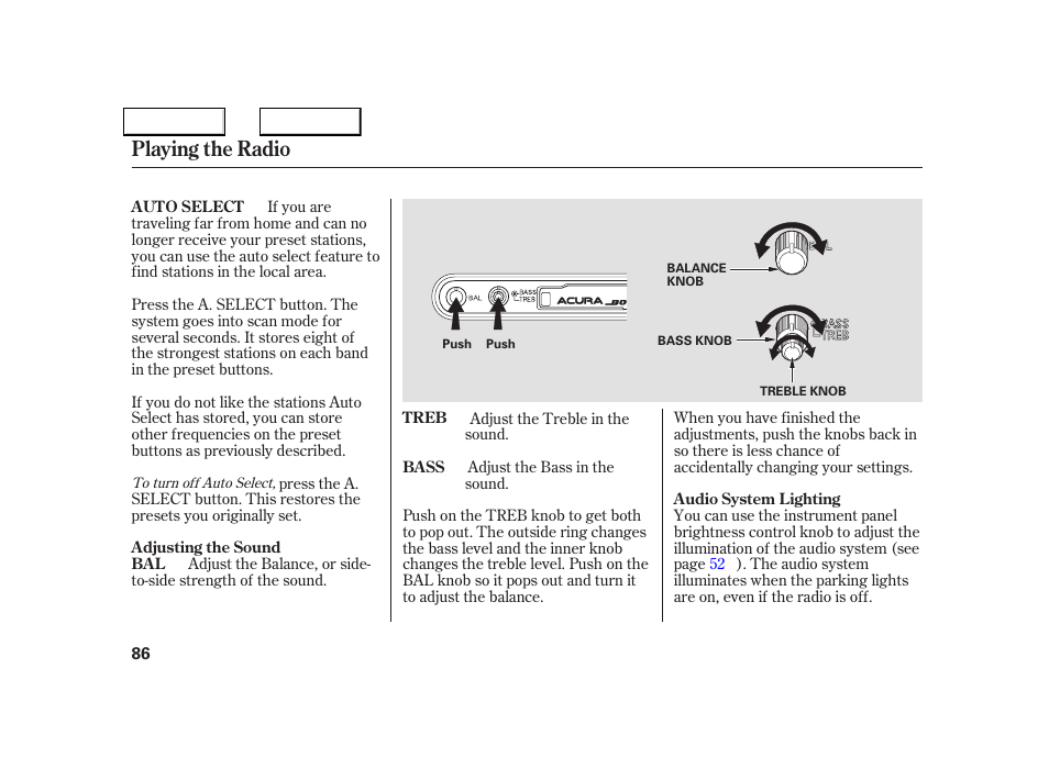 Playing the radio | Acura 2005 NSX - Owner's Manual User Manual | Page 88 / 228