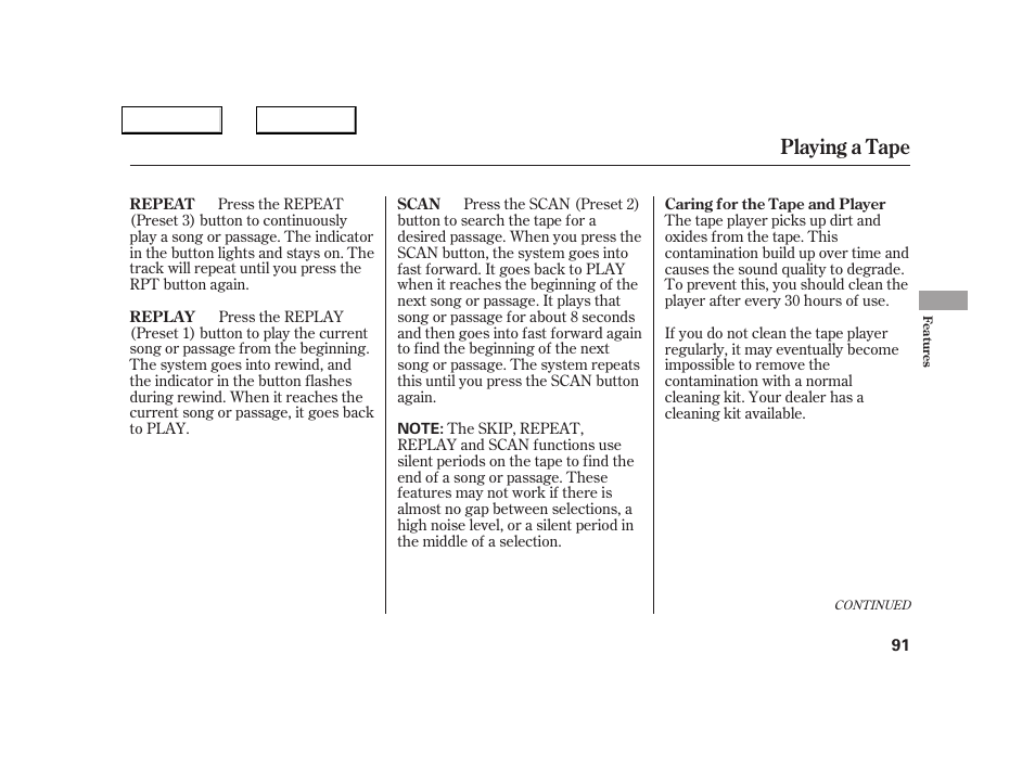 Playing a tape | Acura 2005 NSX - Owner's Manual User Manual | Page 93 / 228
