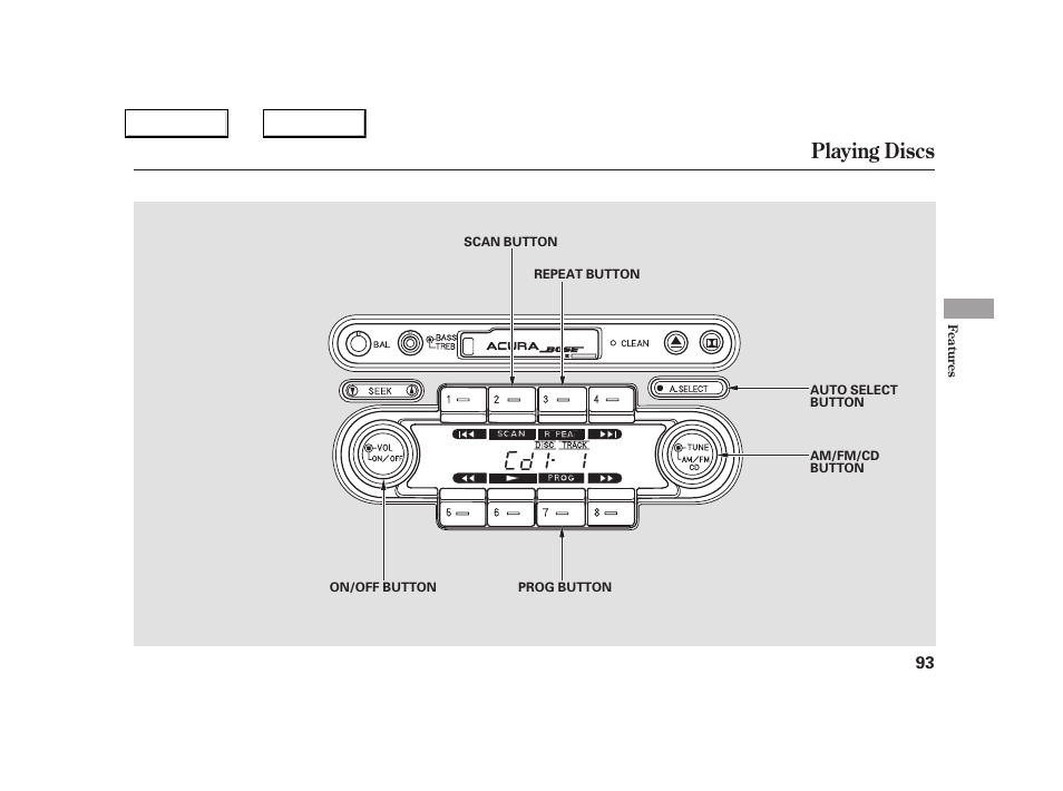 Playing discs | Acura 2005 NSX - Owner's Manual User Manual | Page 95 / 228