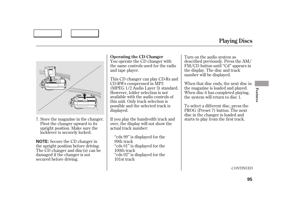 Playing discs | Acura 2005 NSX - Owner's Manual User Manual | Page 97 / 228