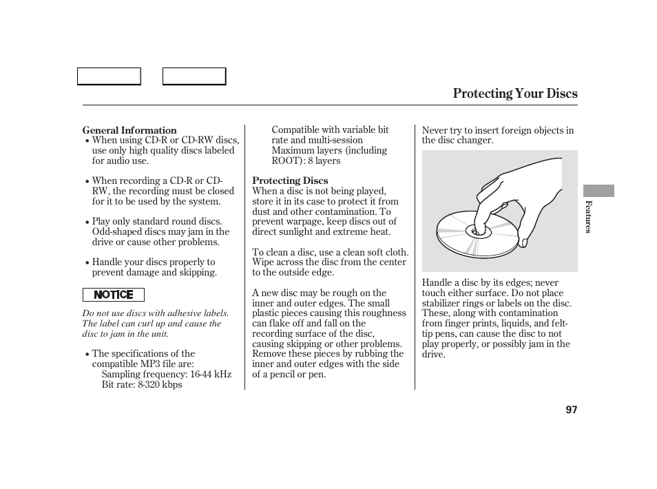 Protecting your discs | Acura 2005 NSX - Owner's Manual User Manual | Page 99 / 228