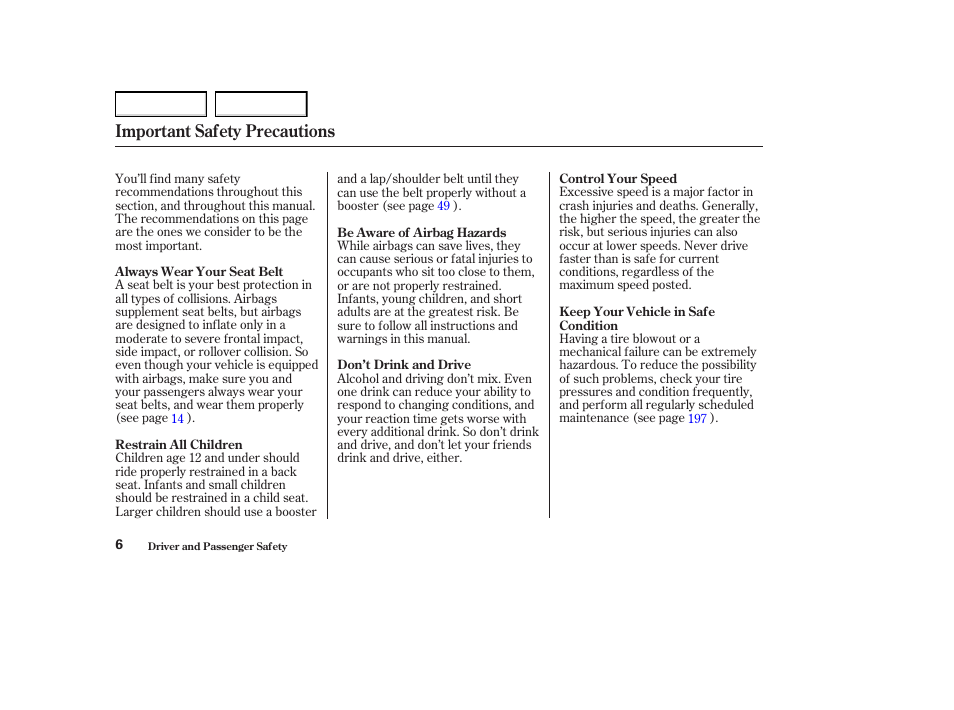 Important safety precautions | Acura 2004 MDX - Owner's Manual User Manual | Page 10 / 284