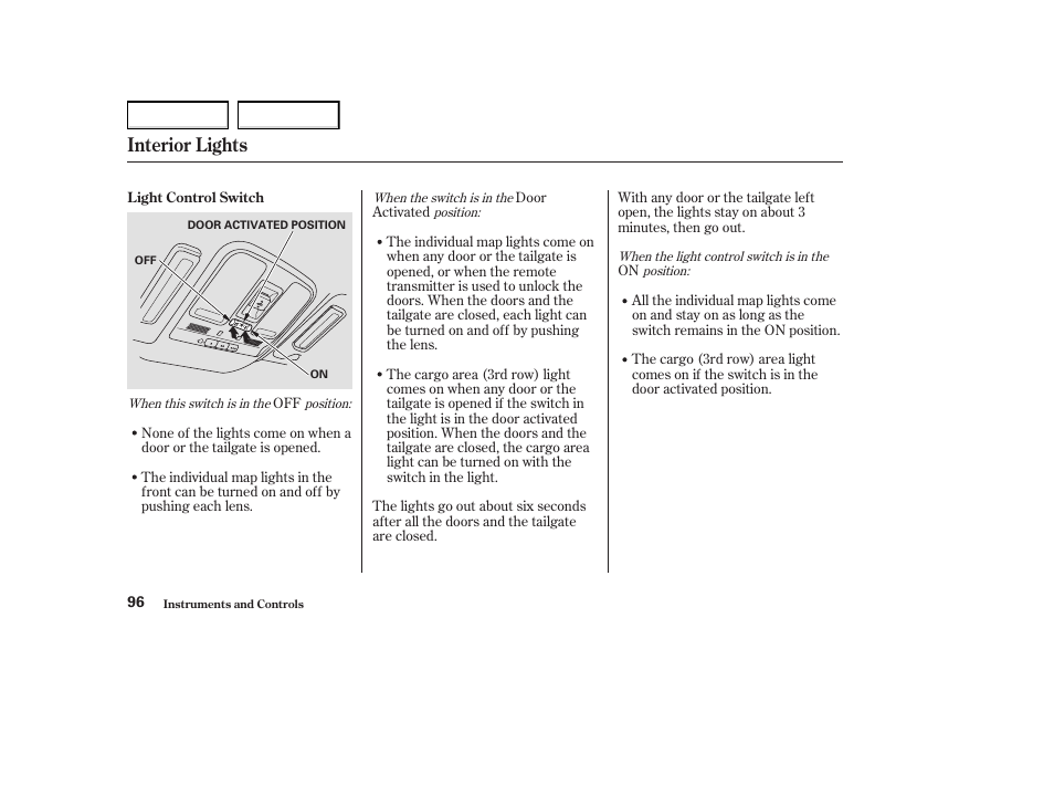 Interior lights | Acura 2004 MDX - Owner's Manual User Manual | Page 100 / 284