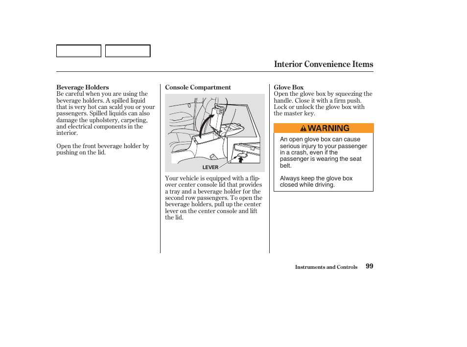 Interior convenience items | Acura 2004 MDX - Owner's Manual User Manual | Page 103 / 284