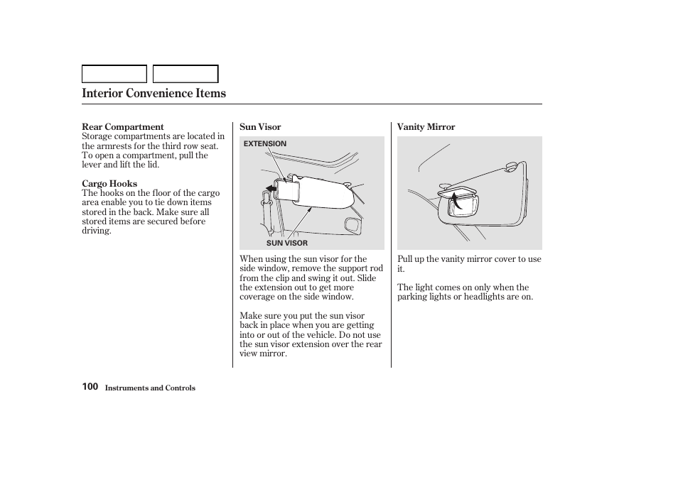 Interior convenience items | Acura 2004 MDX - Owner's Manual User Manual | Page 104 / 284