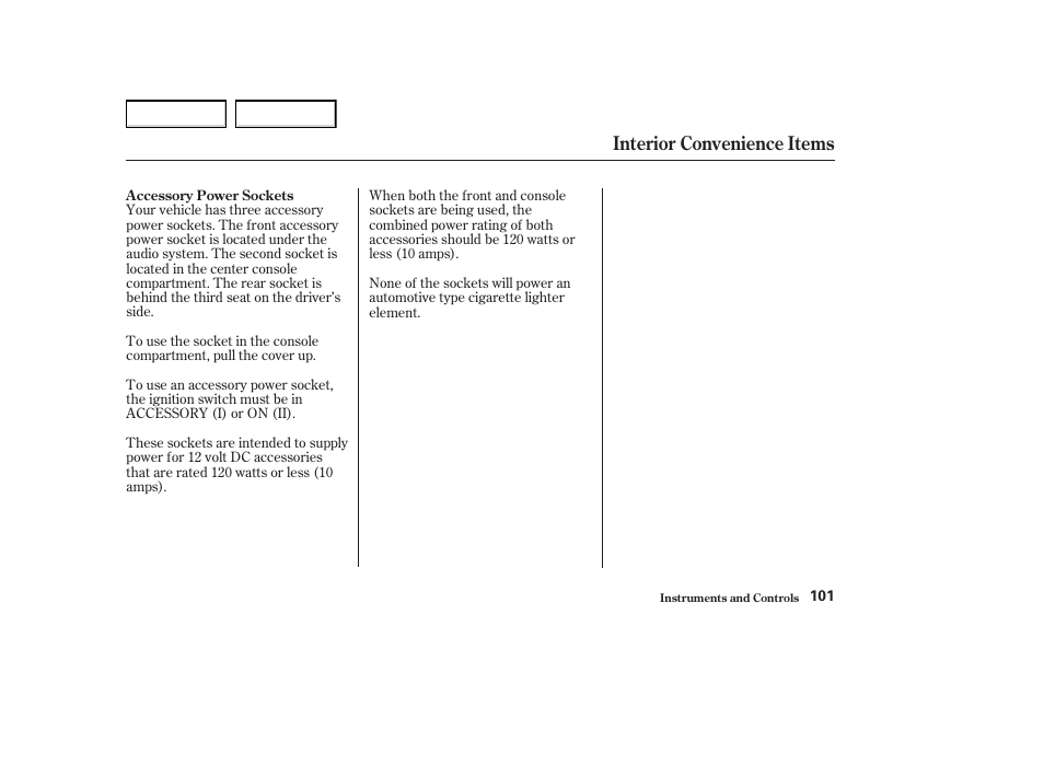 Interior convenience items | Acura 2004 MDX - Owner's Manual User Manual | Page 105 / 284