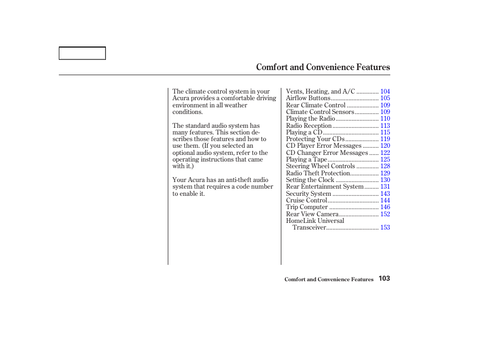 Comfort and convenience features | Acura 2004 MDX - Owner's Manual User Manual | Page 107 / 284