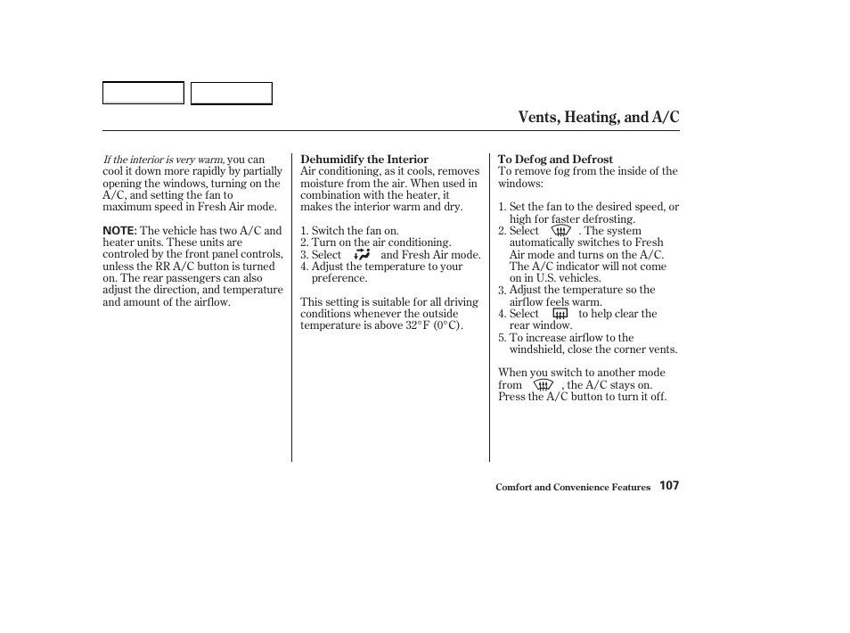 Vents, heating, and a/c | Acura 2004 MDX - Owner's Manual User Manual | Page 111 / 284
