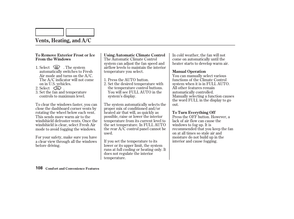Vents, heating, and a/c | Acura 2004 MDX - Owner's Manual User Manual | Page 112 / 284