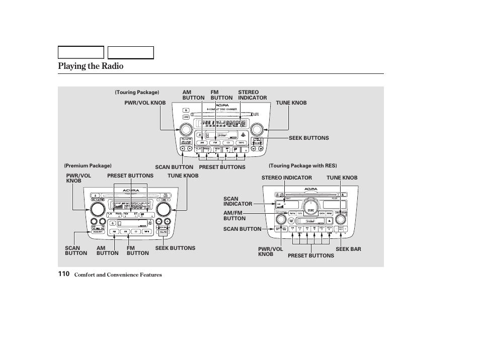 Playing the radio | Acura 2004 MDX - Owner's Manual User Manual | Page 114 / 284