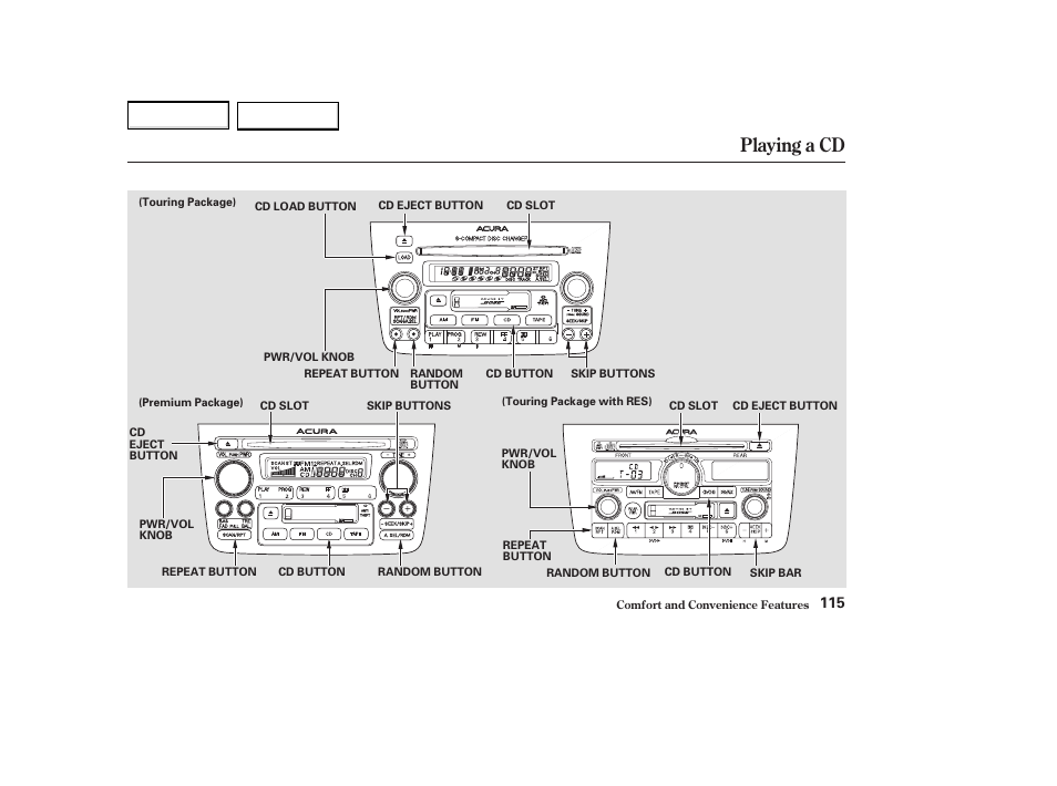 Playing a cd | Acura 2004 MDX - Owner's Manual User Manual | Page 119 / 284
