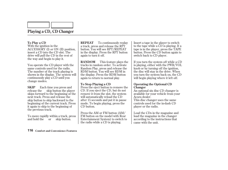 Playing a cd, cd changer | Acura 2004 MDX - Owner's Manual User Manual | Page 120 / 284
