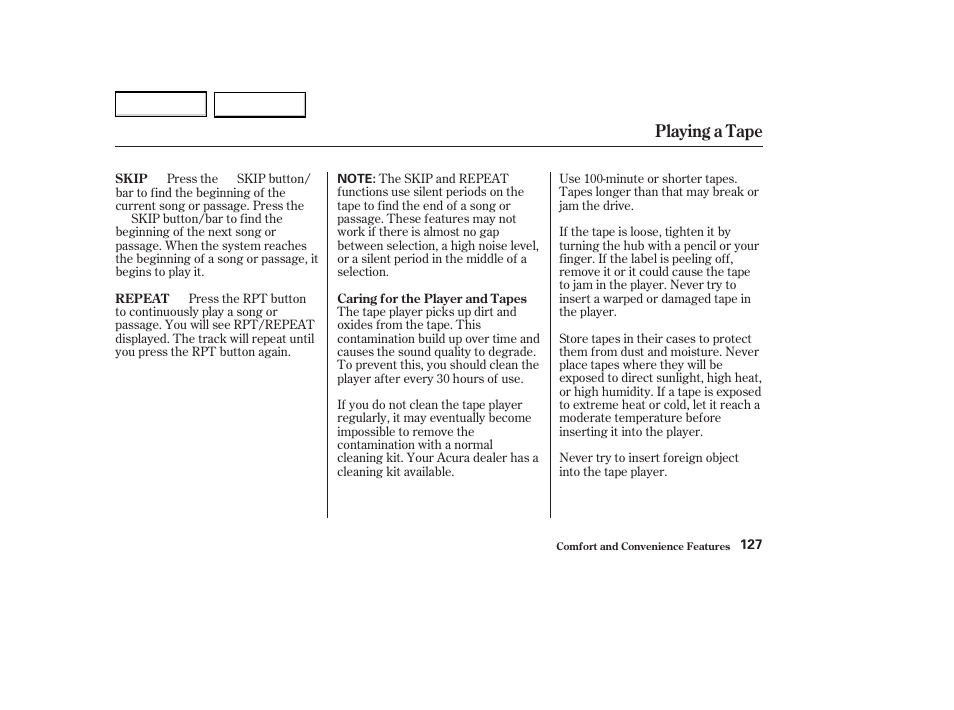 Playing a tape | Acura 2004 MDX - Owner's Manual User Manual | Page 131 / 284