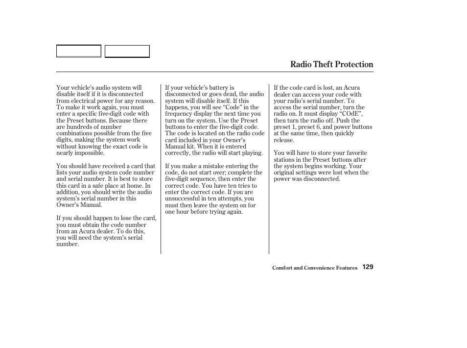 Radio theft protection | Acura 2004 MDX - Owner's Manual User Manual | Page 133 / 284