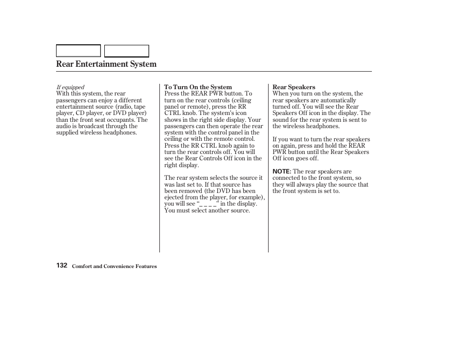 Rear entertainment system | Acura 2004 MDX - Owner's Manual User Manual | Page 136 / 284