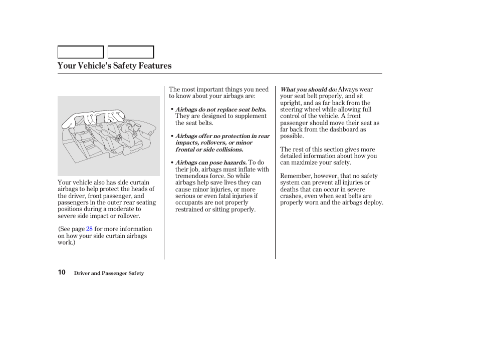 Your vehicle’s safety features | Acura 2004 MDX - Owner's Manual User Manual | Page 14 / 284